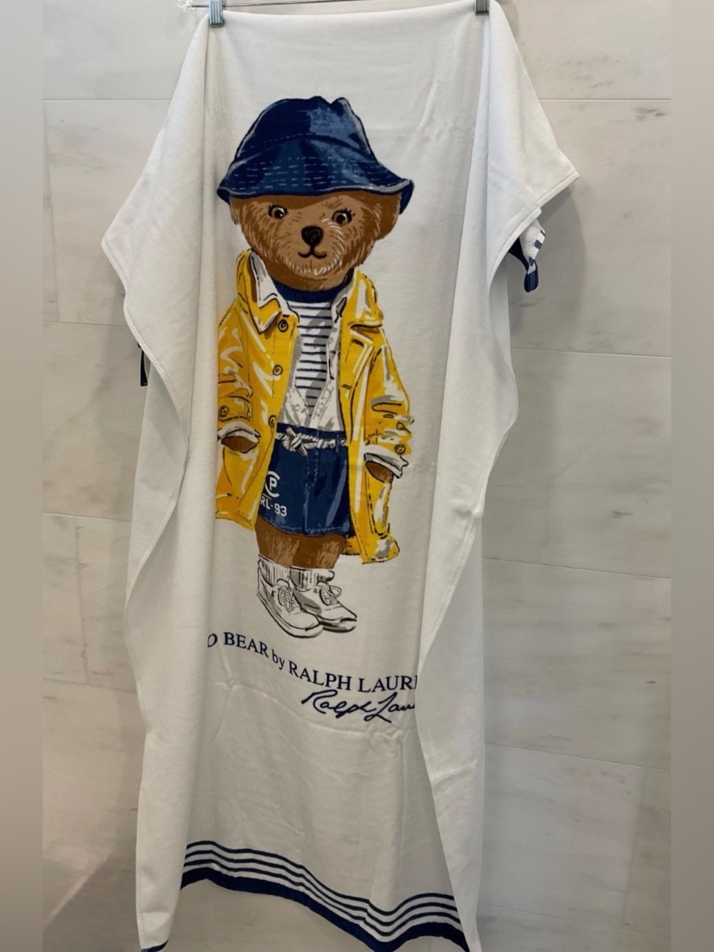 Polo Ralph Lauren YELLOW RAINCOAT BEAR 35” x 66” Cotton Velour Terry Beach Towel